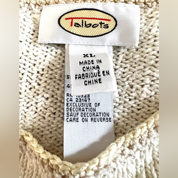 Vintage Talbots Womens Knit Jumper Cream Size XL (14/16/18) Pearls Embroidered - Picture 9 of 12